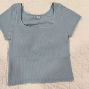 UNIQLO Women's Short Sleeve Ribbed Top - Sky Blue